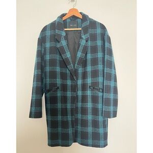 New Look |  Black and Blue Plaid Wool-blend Blazer Jacket